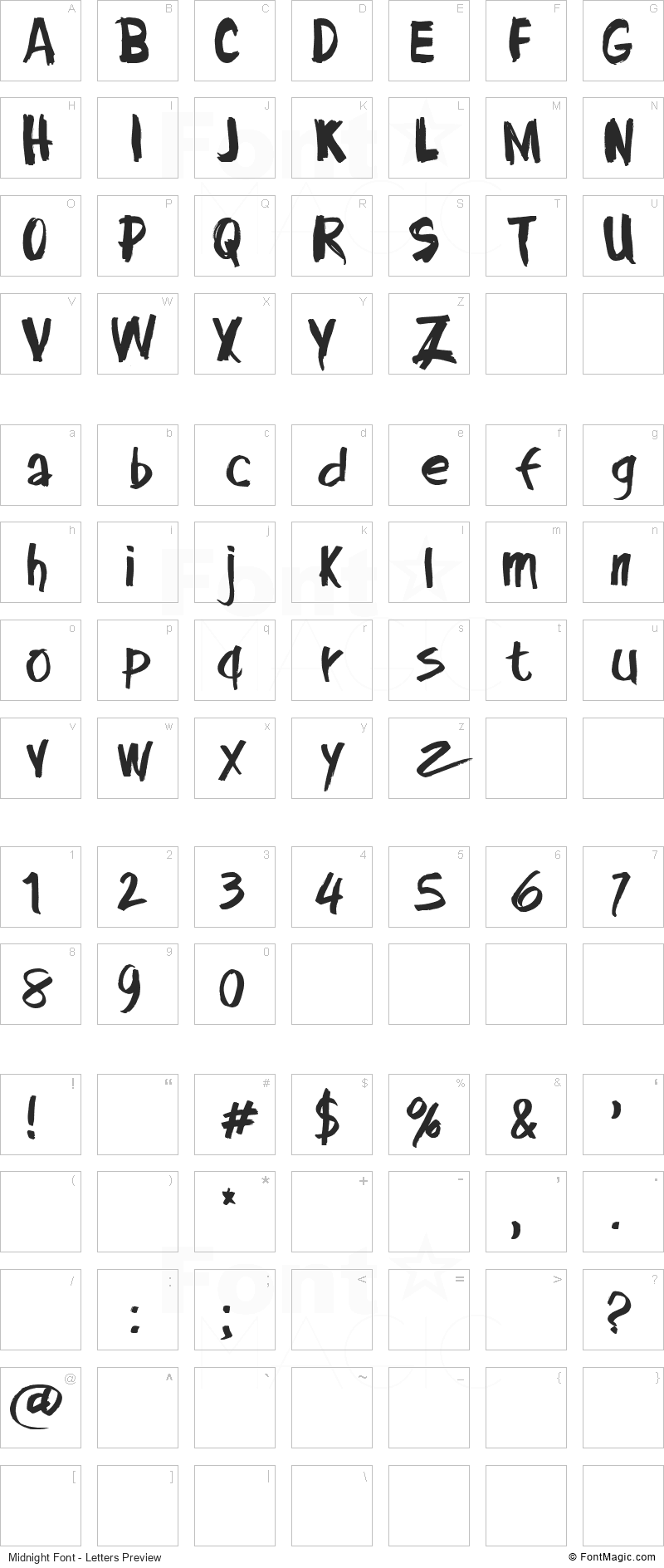 Midnight Font - All Latters Preview Chart
