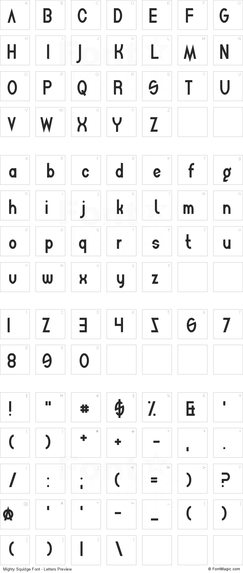 Mighty Squidge Font - All Latters Preview Chart