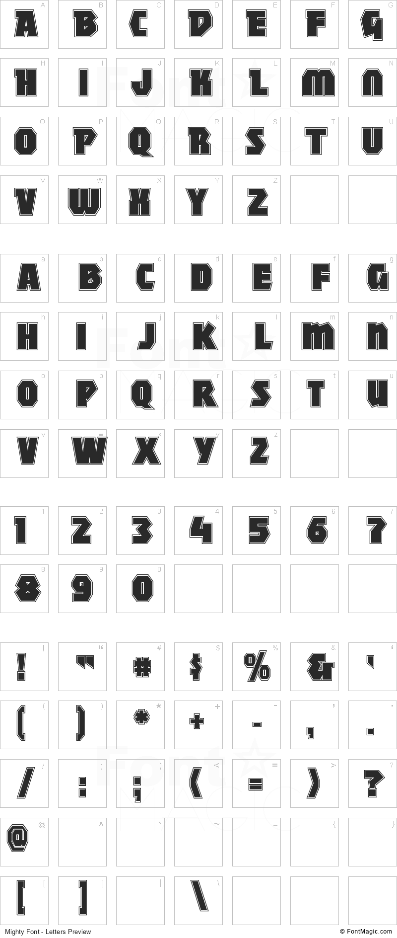 Mighty Font - All Latters Preview Chart