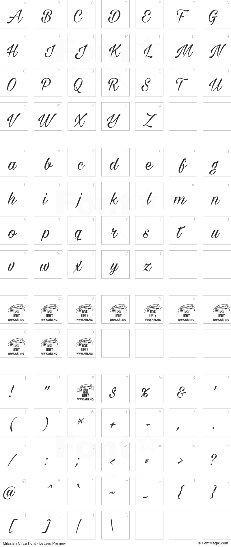 Milasian Circa Font - All Latters Preview Chart