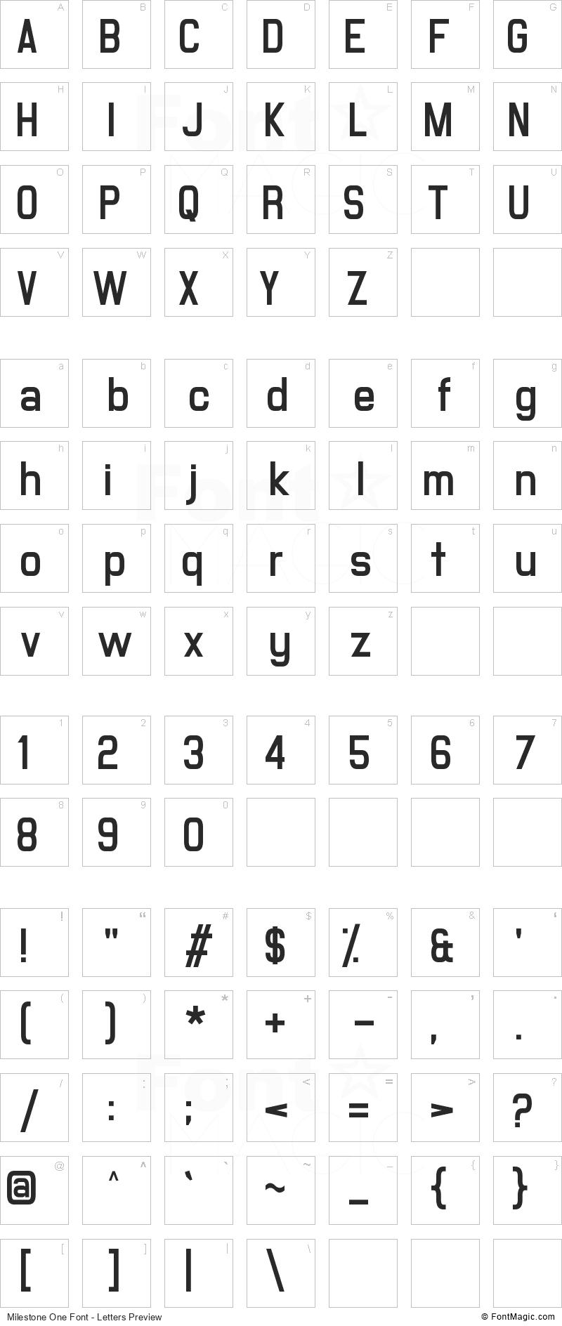 Milestone One Font - All Latters Preview Chart