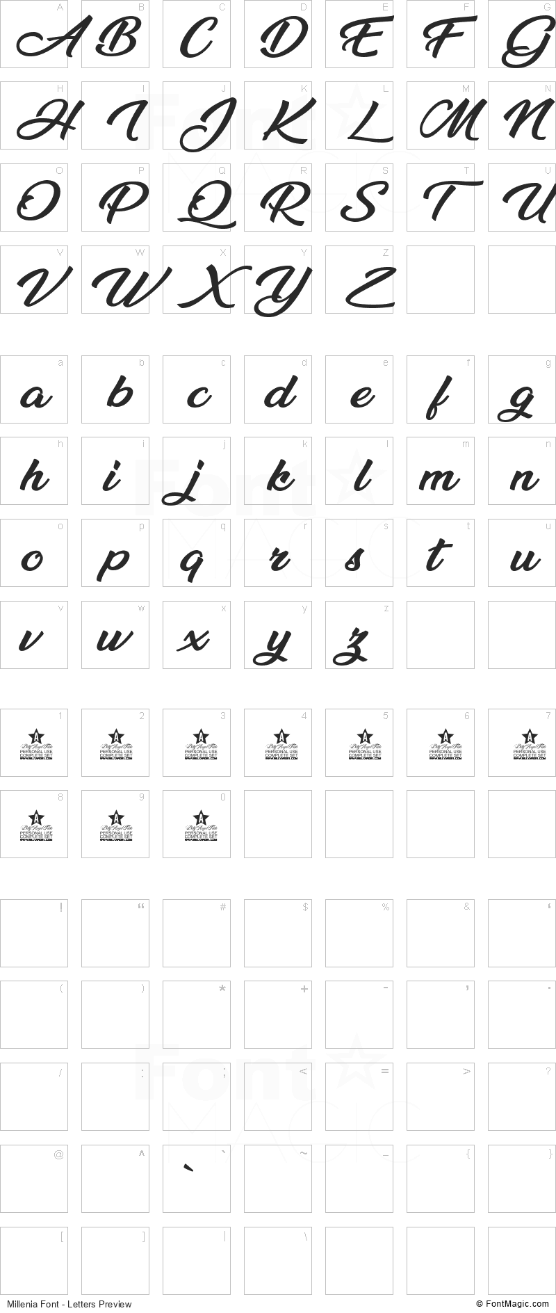 Millenia Font - All Latters Preview Chart