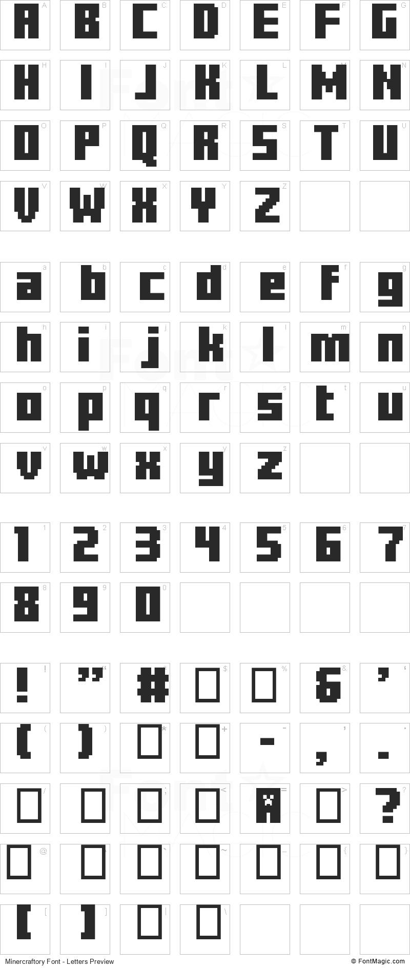 Minercraftory Font - All Latters Preview Chart