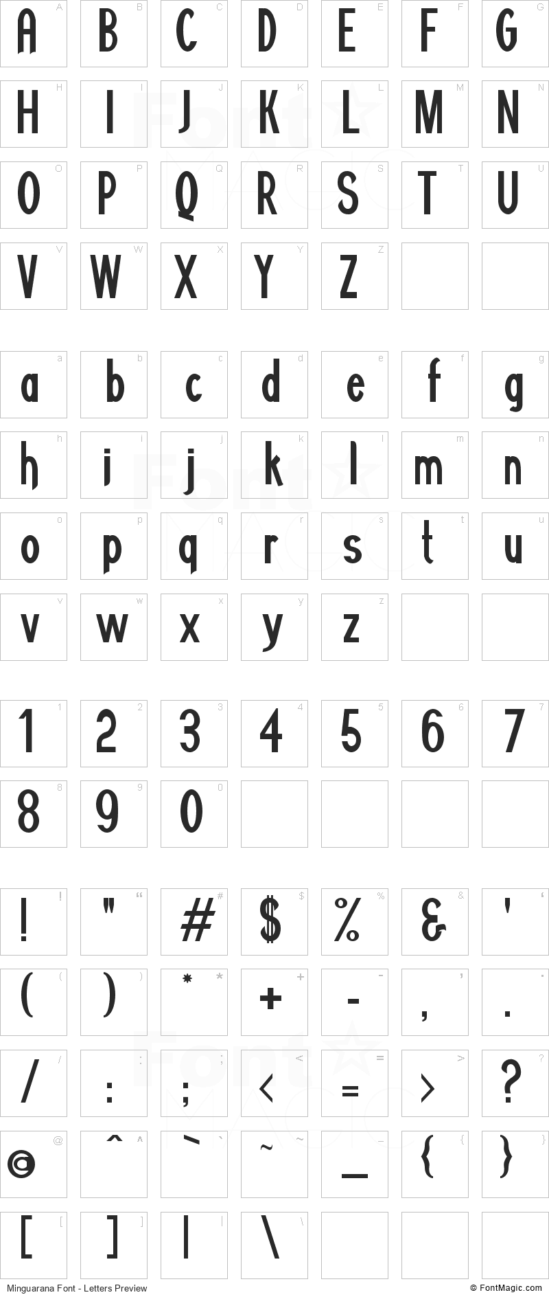 Minguarana Font - All Latters Preview Chart