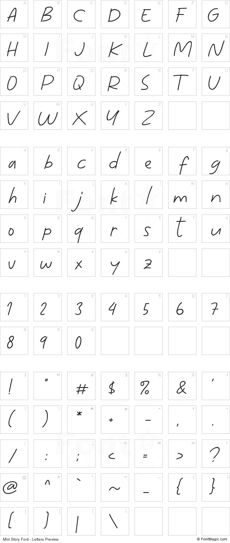 Mini Story Font - All Latters Preview Chart
