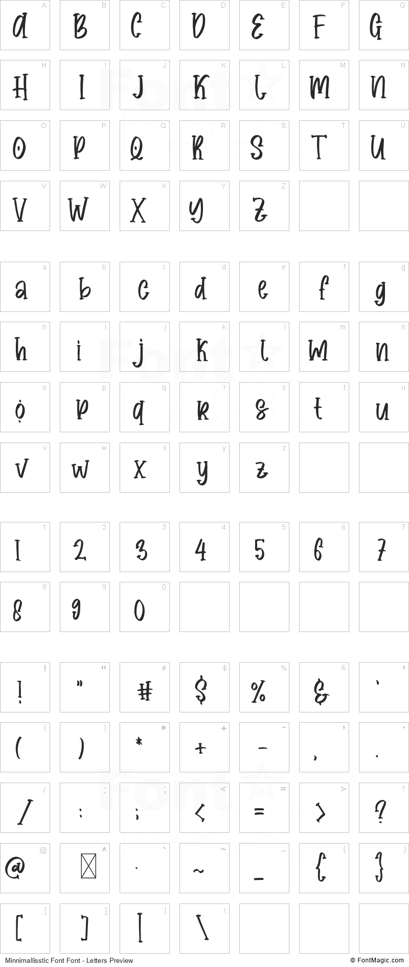 Minnimallisstic Font Font - All Latters Preview Chart