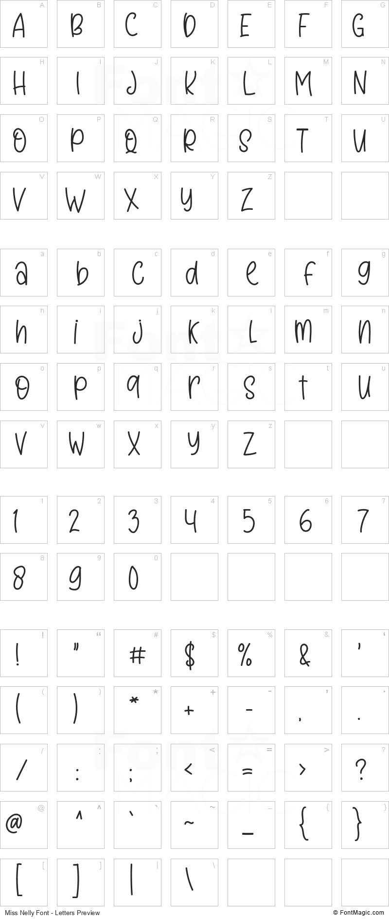 Miss Nelly Font - All Latters Preview Chart