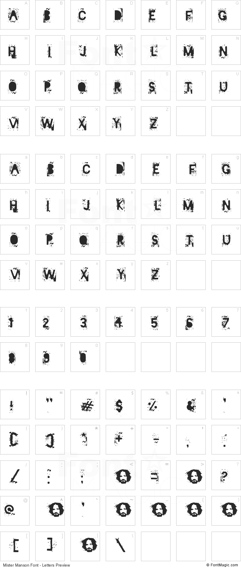 Mister Manson Font - All Latters Preview Chart