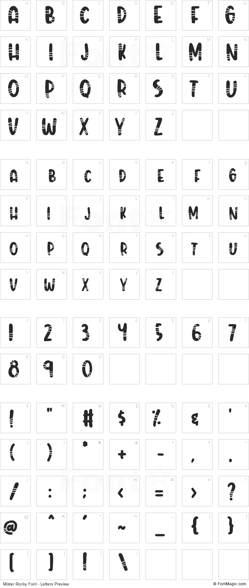 Mister Rocky Font - All Latters Preview Chart