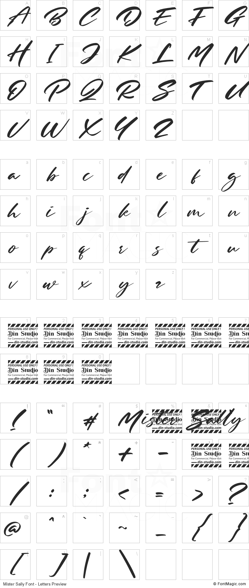 Mister Sally Font - All Latters Preview Chart