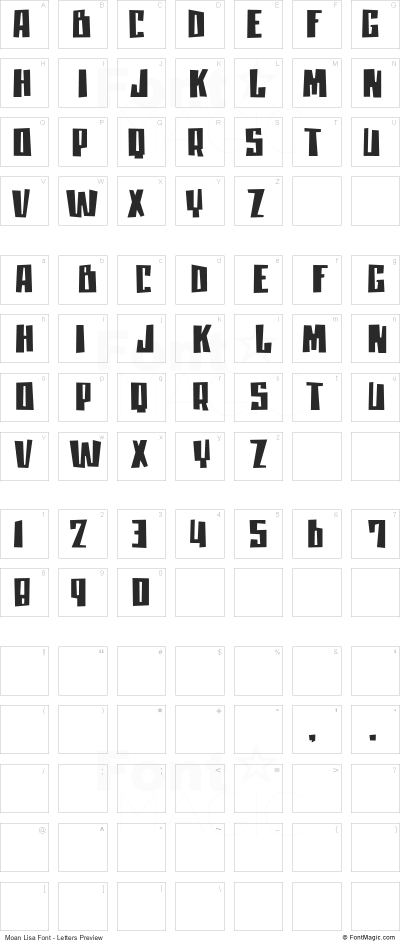 Moan Lisa Font - All Latters Preview Chart