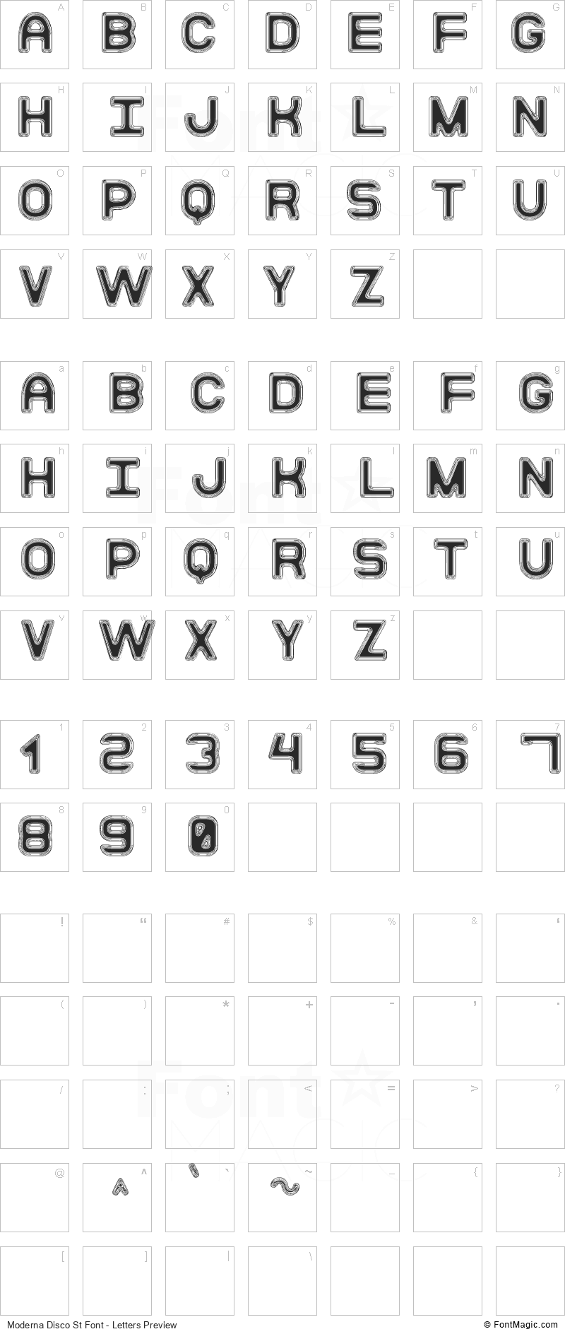 Moderna Disco St Font - All Latters Preview Chart