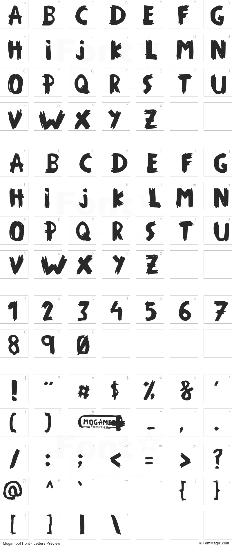 Mogambo! Font - All Latters Preview Chart