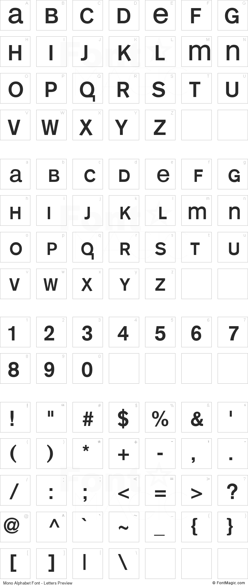 Mono Alphabet Font - All Latters Preview Chart