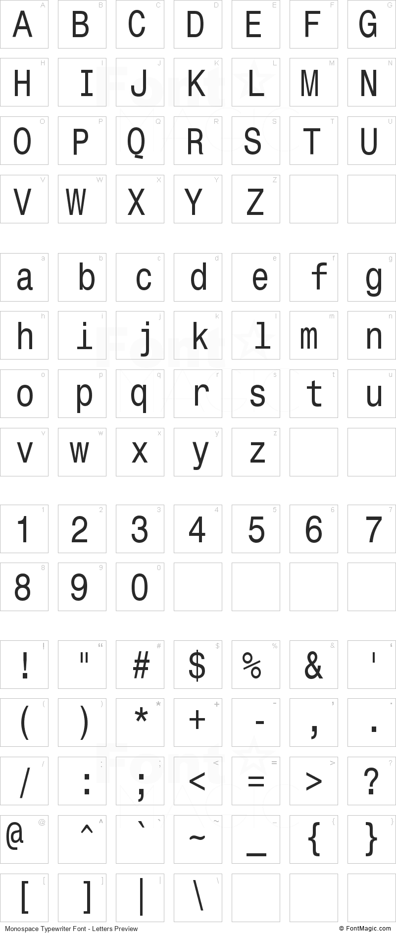 Monospace Typewriter Font - All Latters Preview Chart