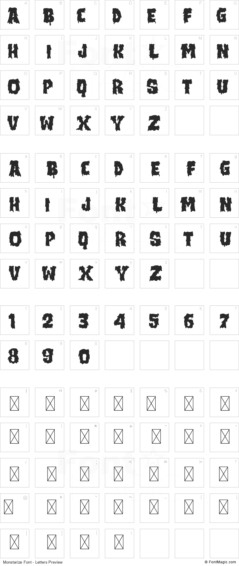 Monstarize Font - All Latters Preview Chart