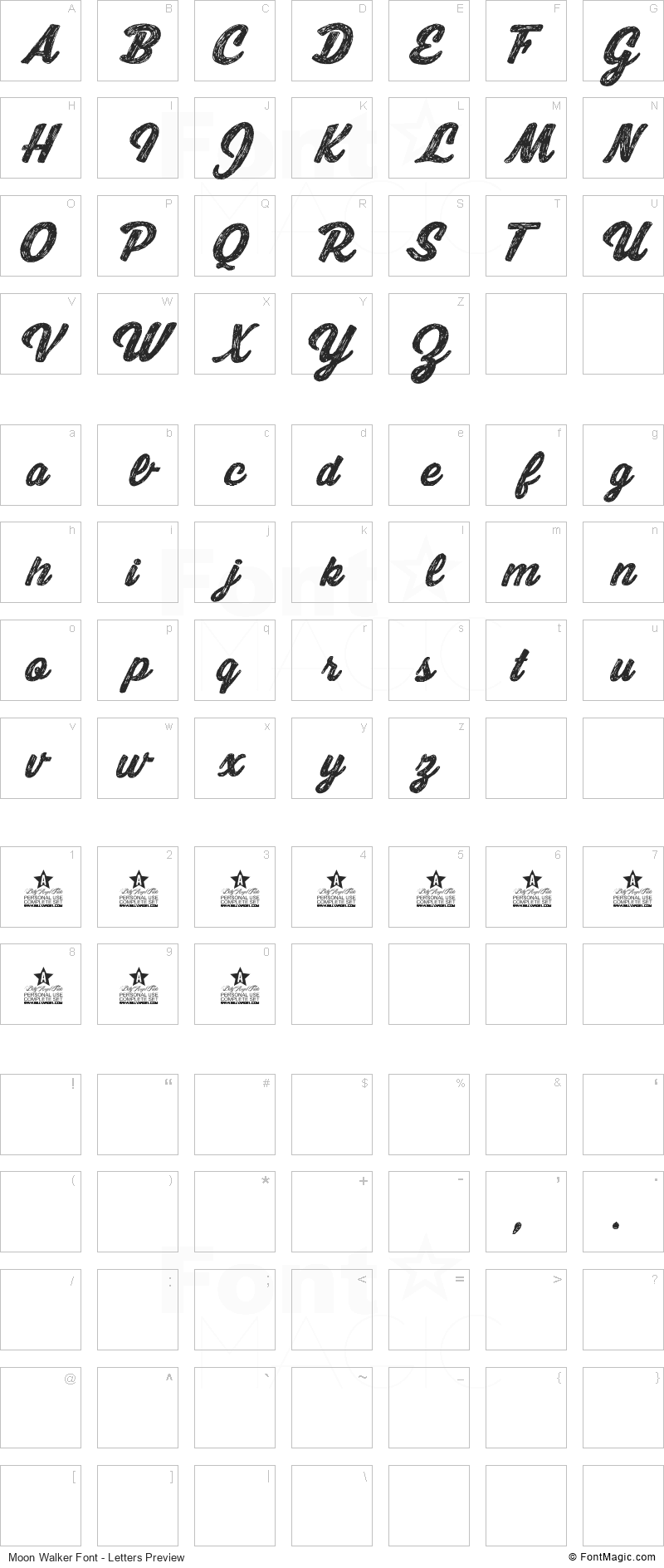 Moon Walker Font - All Latters Preview Chart