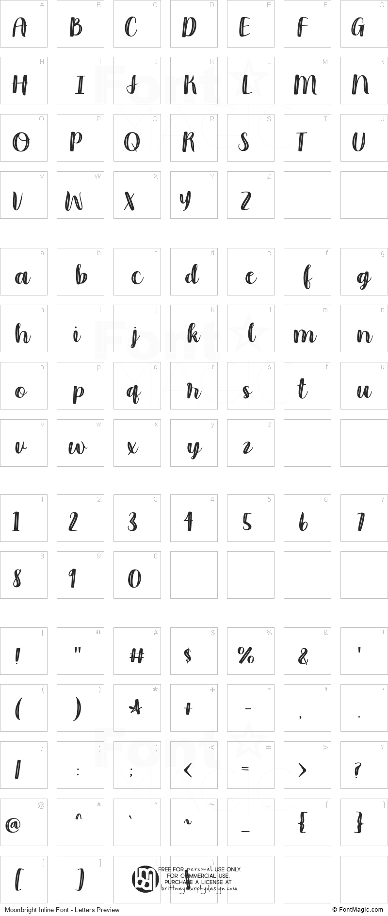 Moonbright Inline Font - All Latters Preview Chart