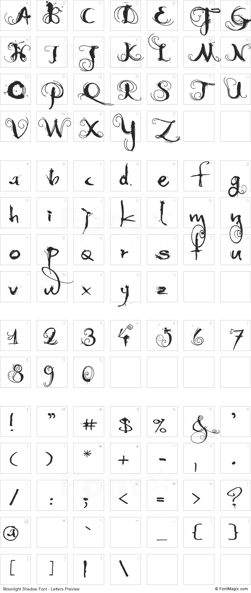 Moonlight Shadow Font - All Latters Preview Chart