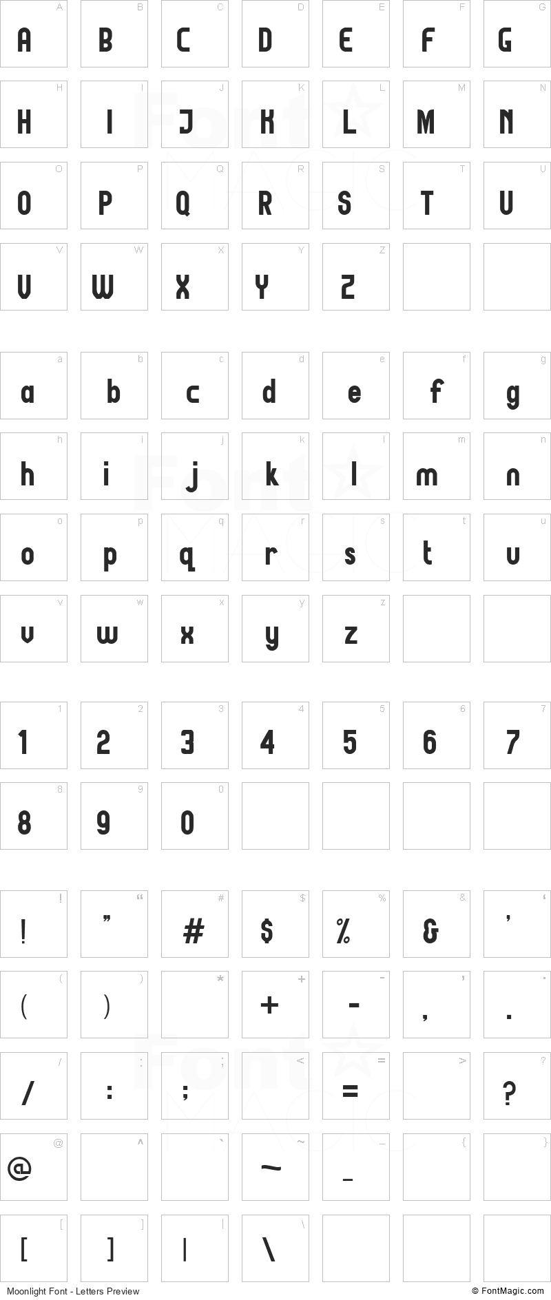 Moonlight Font - All Latters Preview Chart