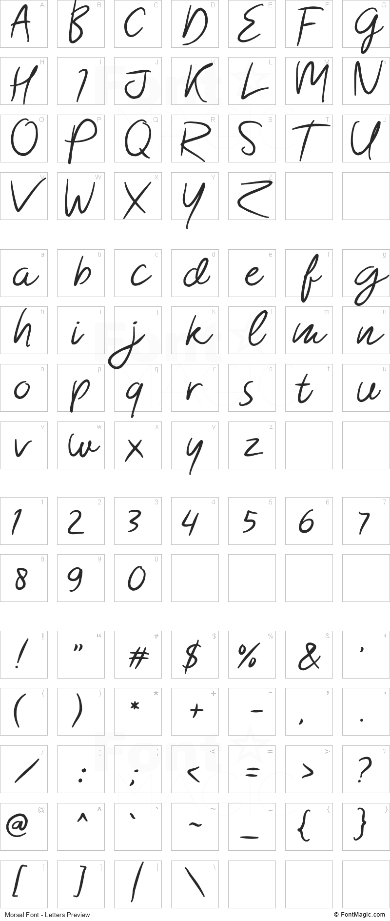 Morsal Font - All Latters Preview Chart