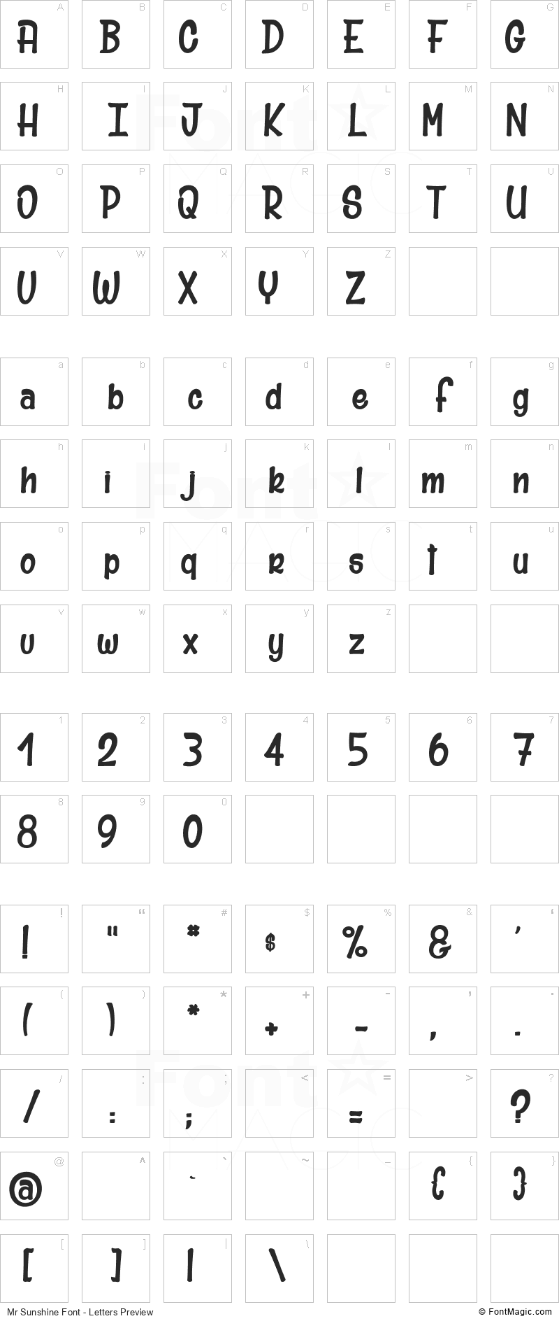 Mr Sunshine Font - All Latters Preview Chart