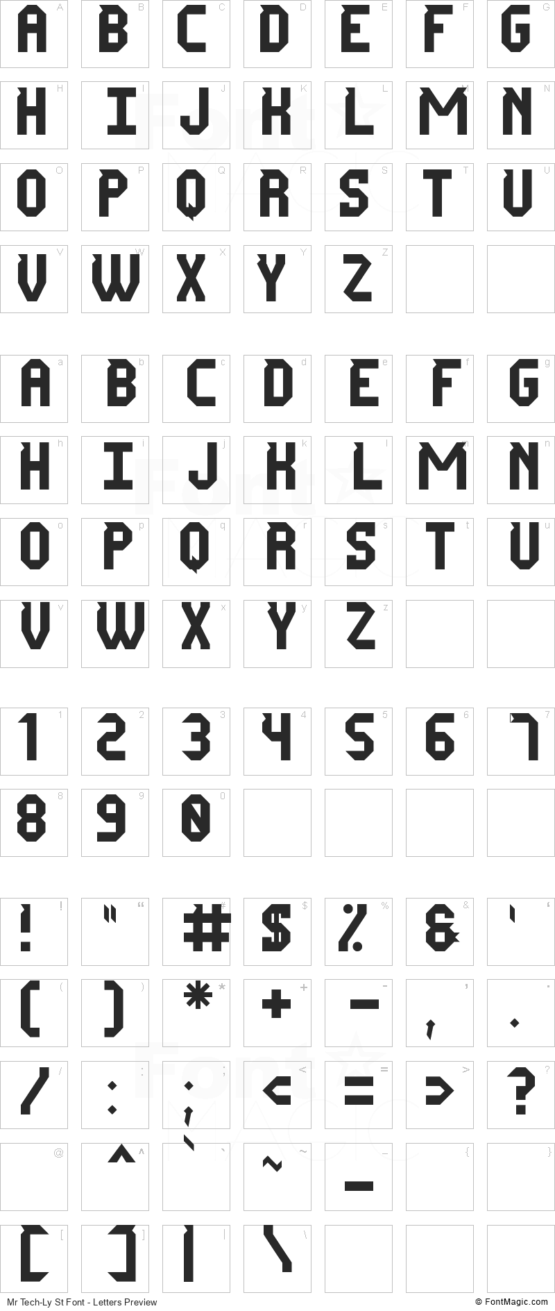 Mr Tech-Ly St Font - All Latters Preview Chart