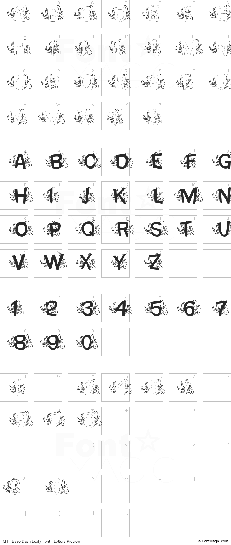 MTF Base Dash Leafy Font - All Latters Preview Chart