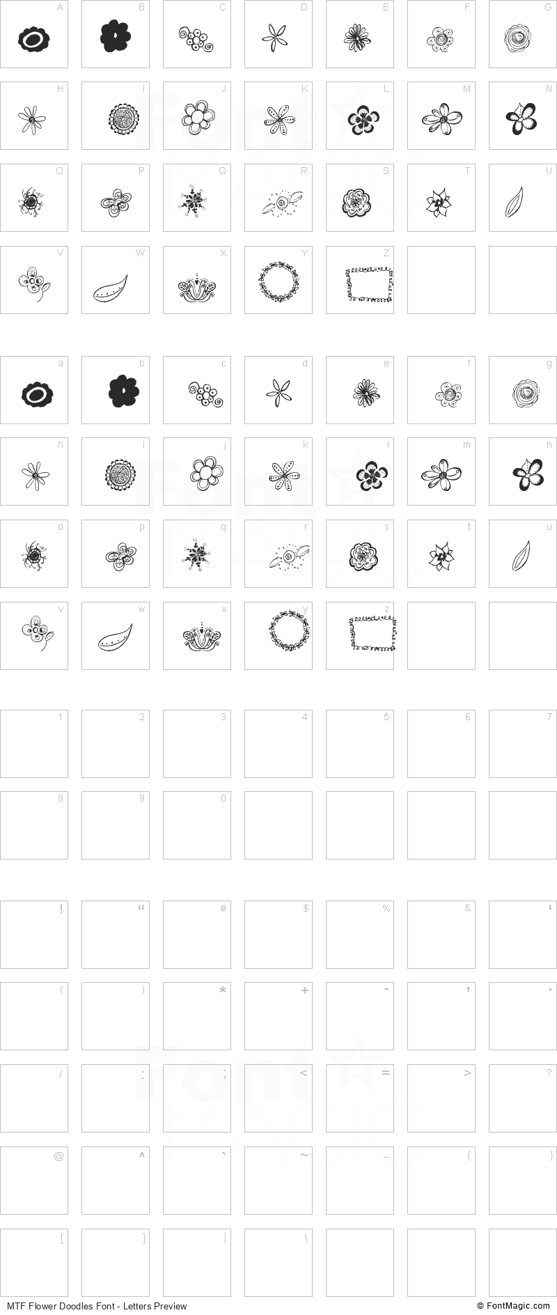 MTF Flower Doodles Font - All Latters Preview Chart