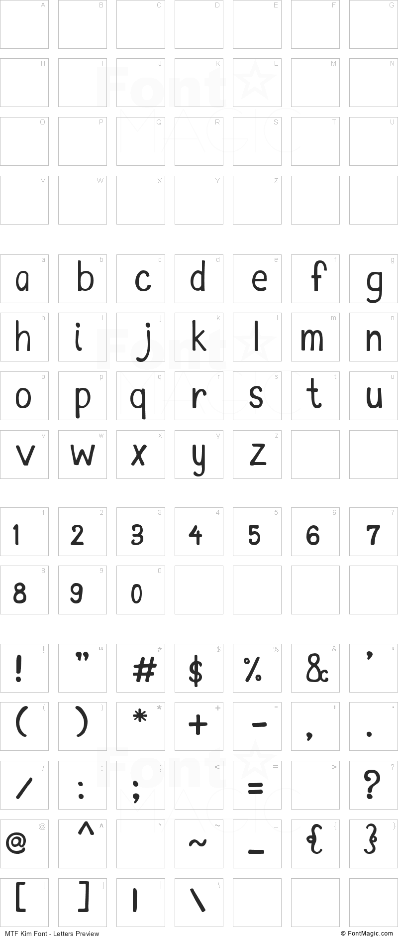 MTF Kim Font - All Latters Preview Chart