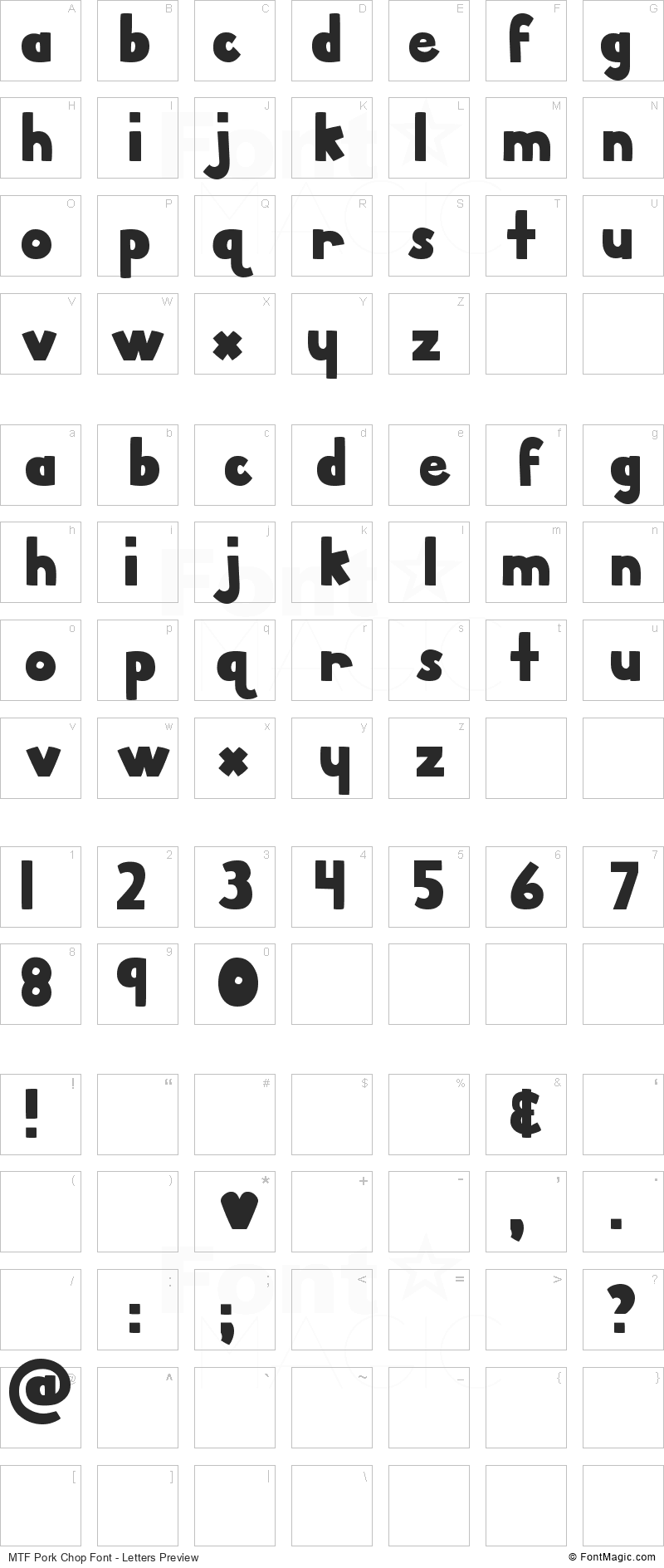 MTF Pork Chop Font - All Latters Preview Chart