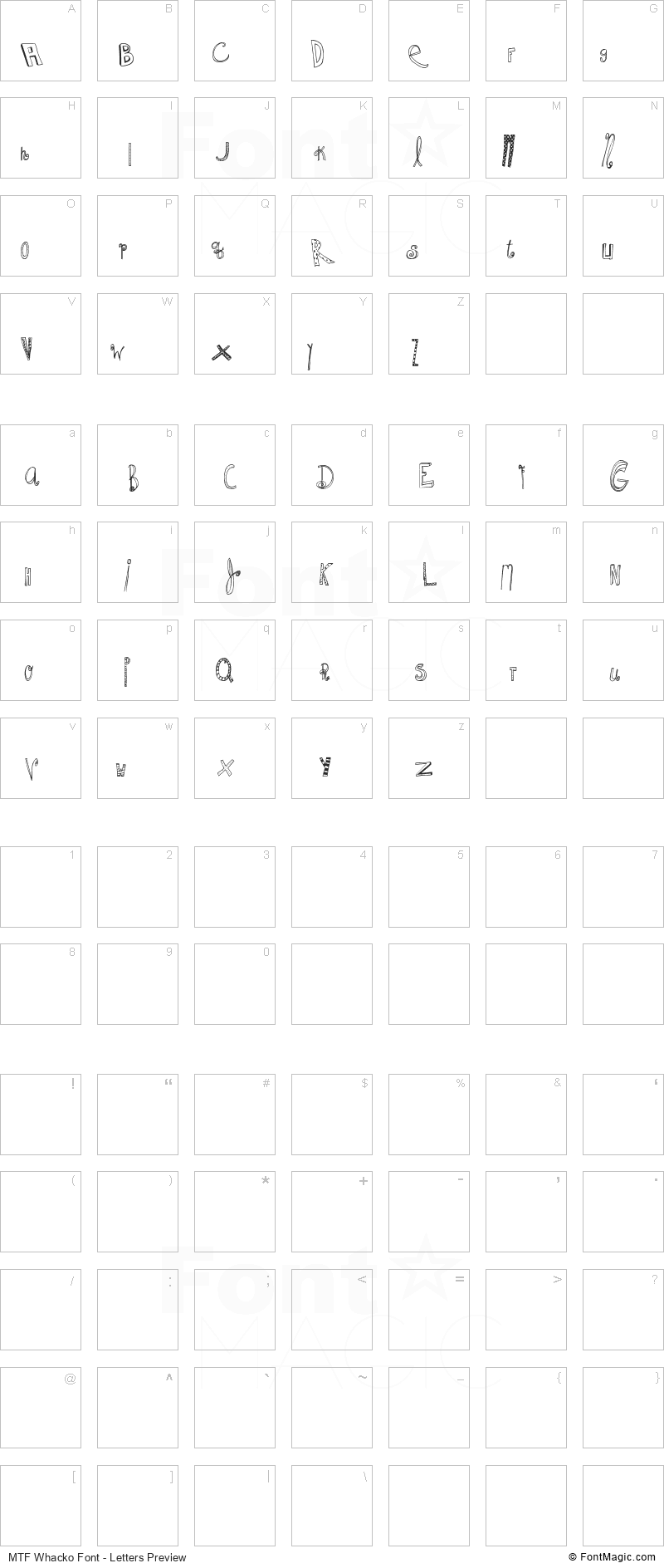 MTF Whacko Font - All Latters Preview Chart