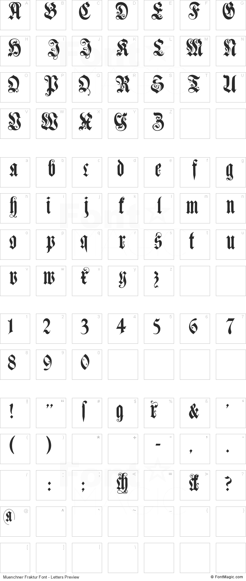 Muenchner Fraktur Font - All Latters Preview Chart