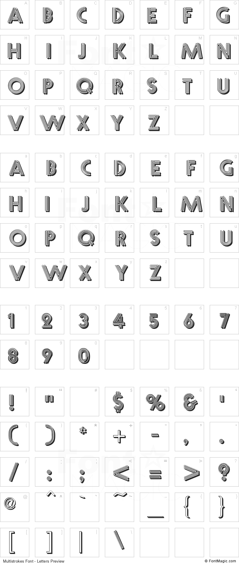 Multistrokes Font - All Latters Preview Chart