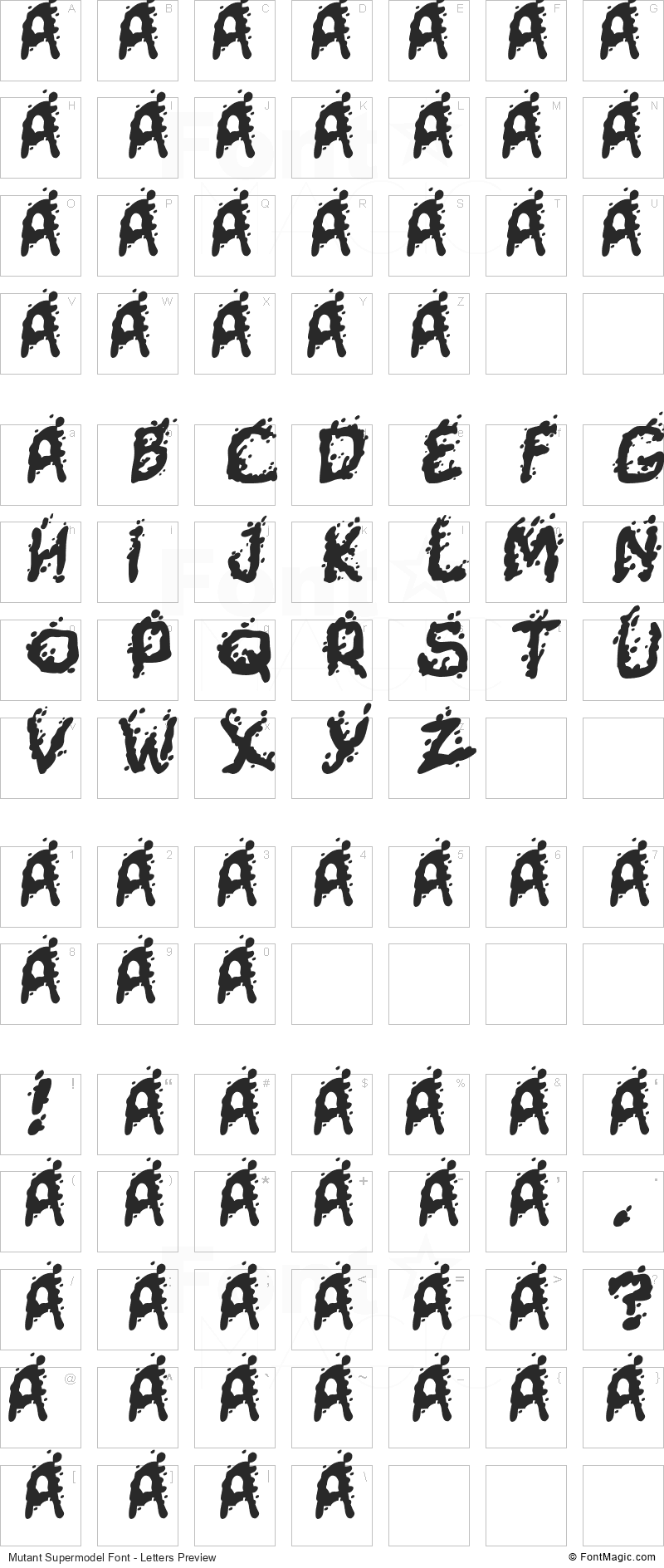 Mutant Supermodel Font - All Latters Preview Chart