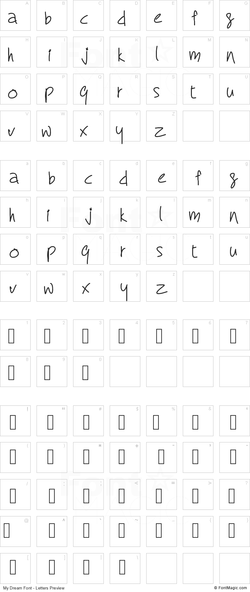 My Dream Font - All Latters Preview Chart