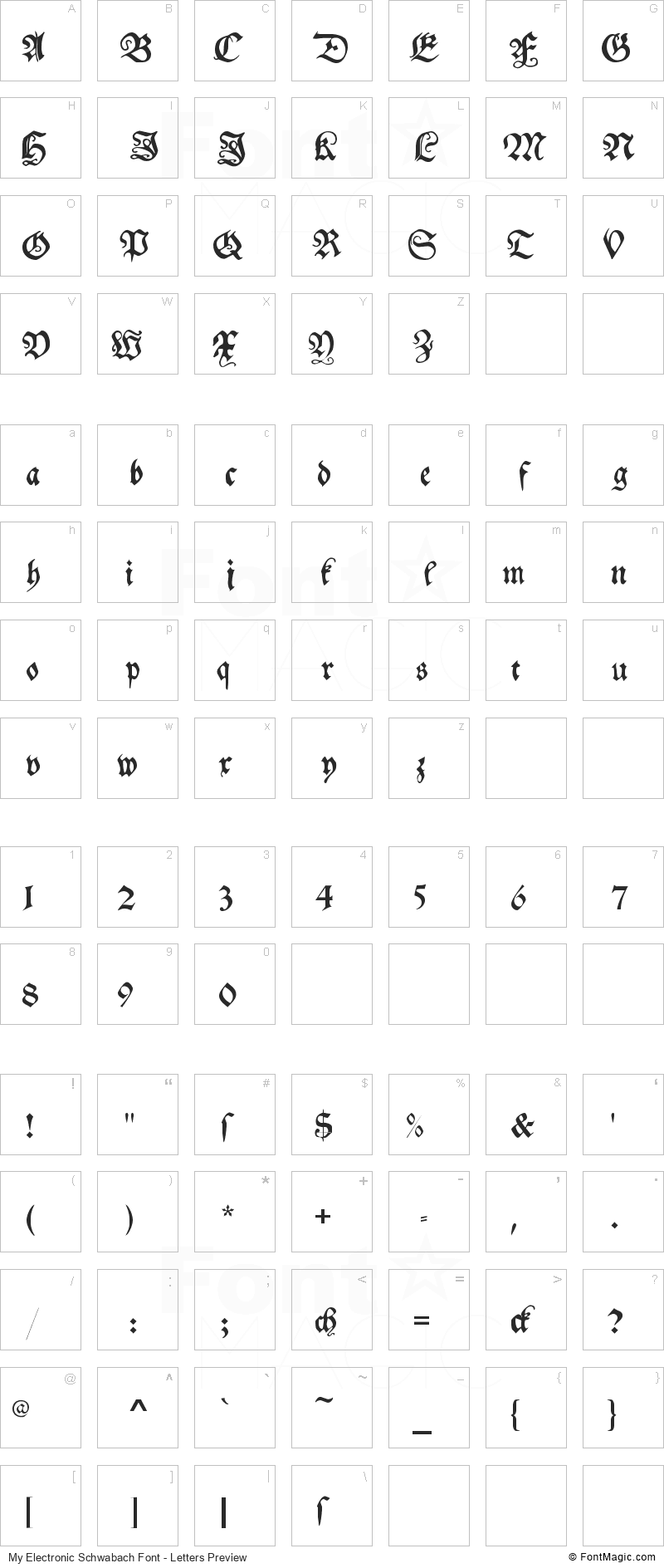 My Electronic Schwabach Font - All Latters Preview Chart