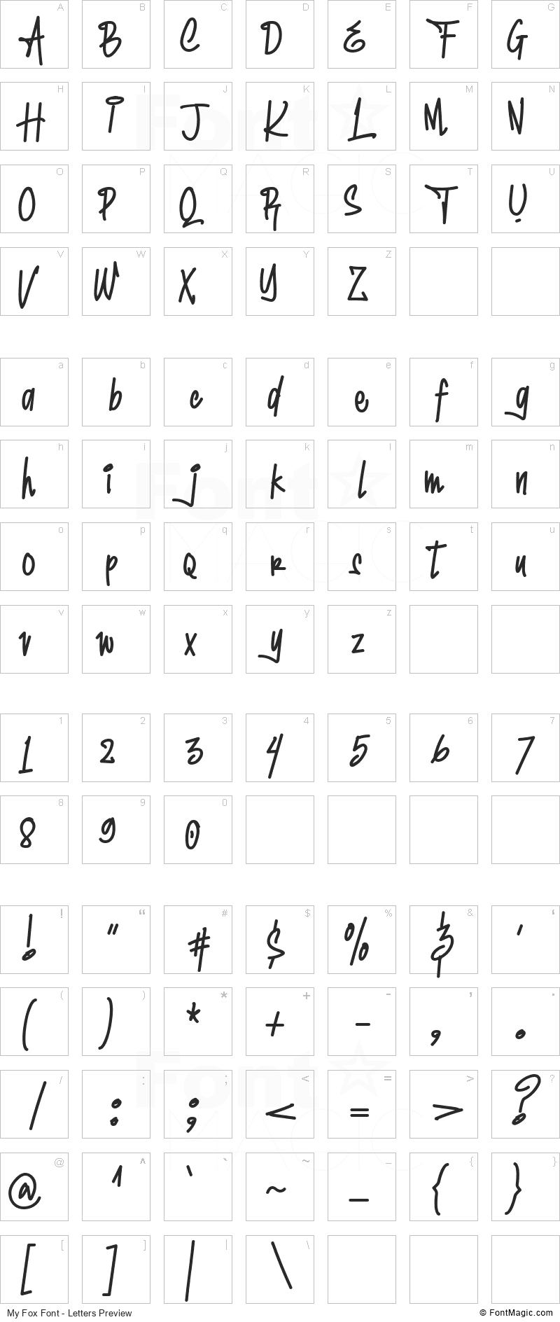 My Fox Font - All Latters Preview Chart