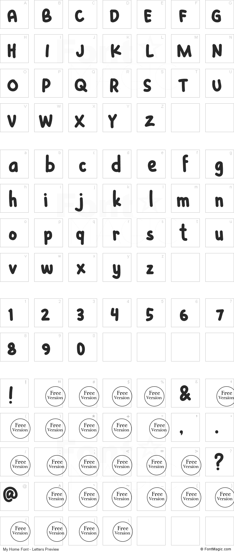 My Home Font - All Latters Preview Chart