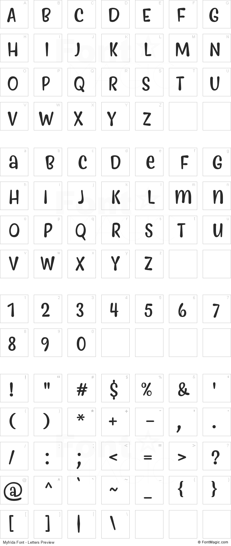Myfrida Font - All Latters Preview Chart