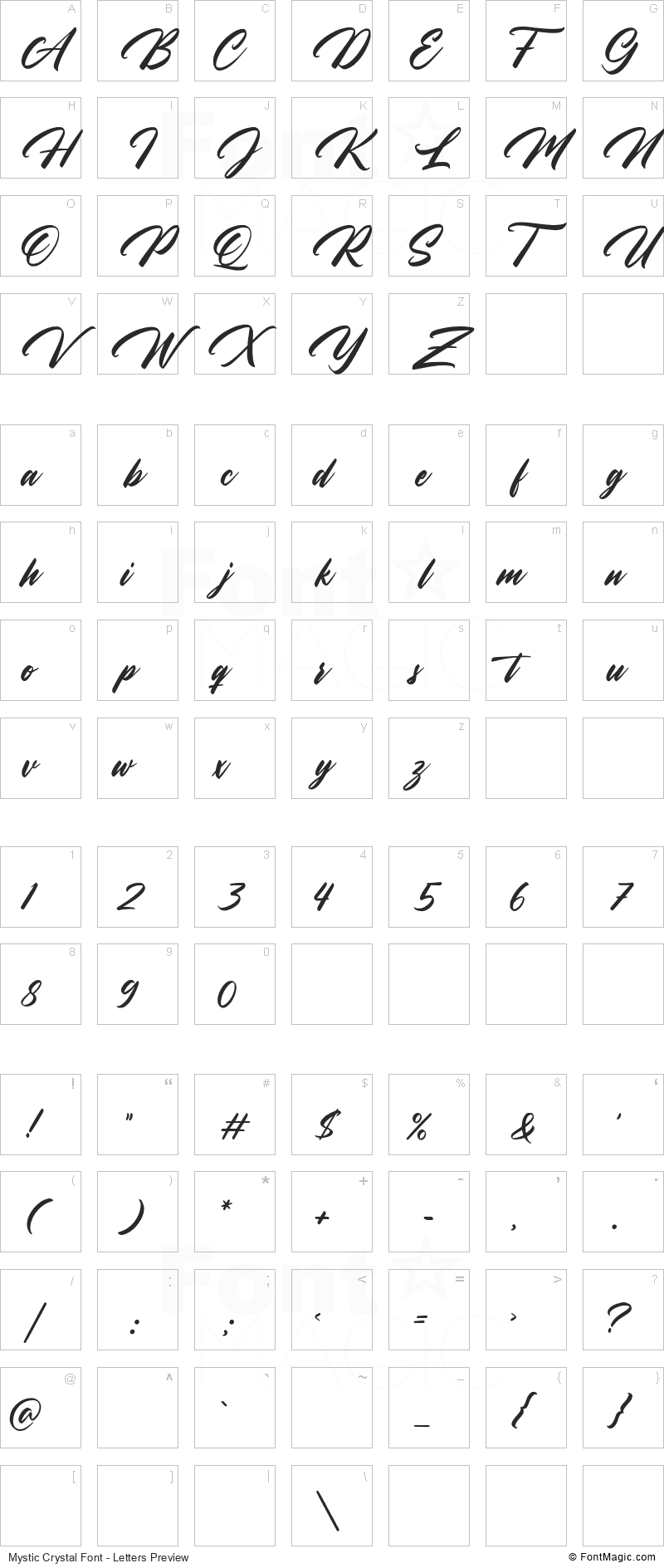 Mystic Crystal Font - All Latters Preview Chart