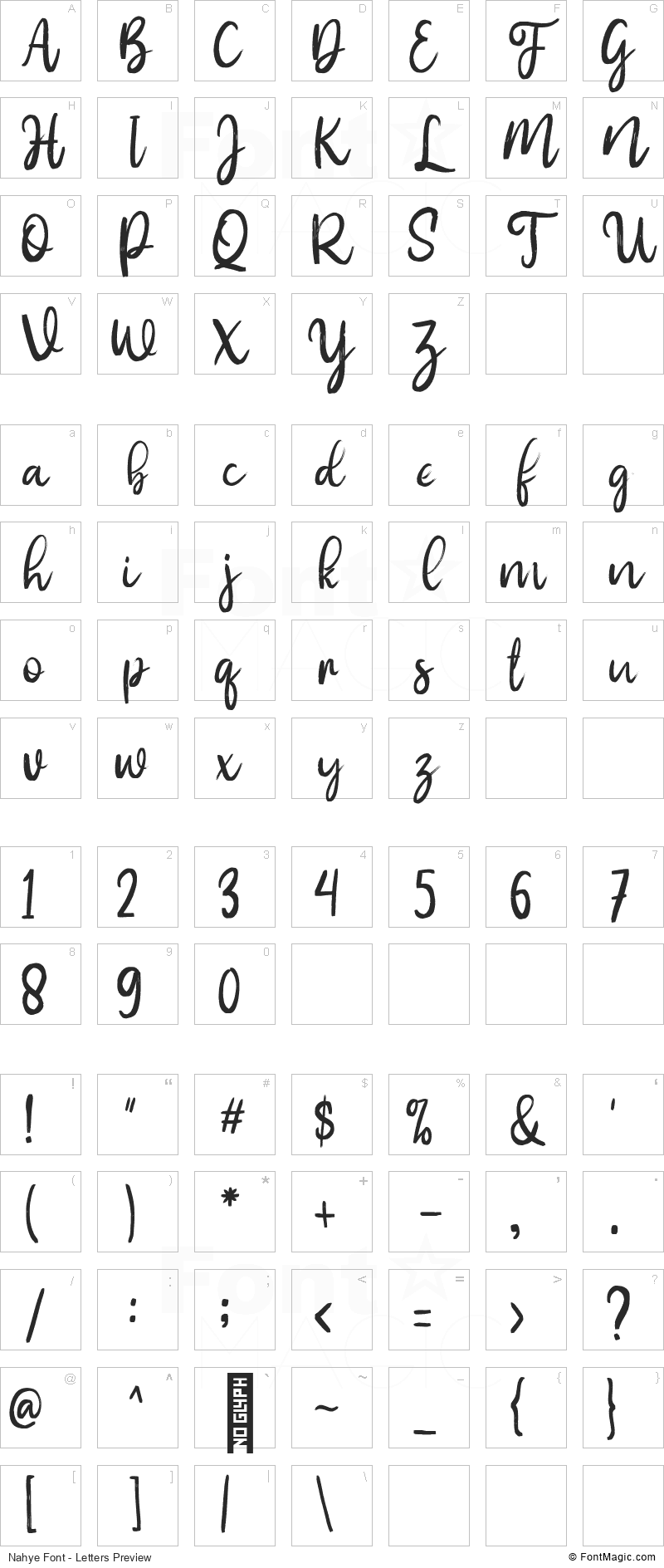 Nahye Font - All Latters Preview Chart