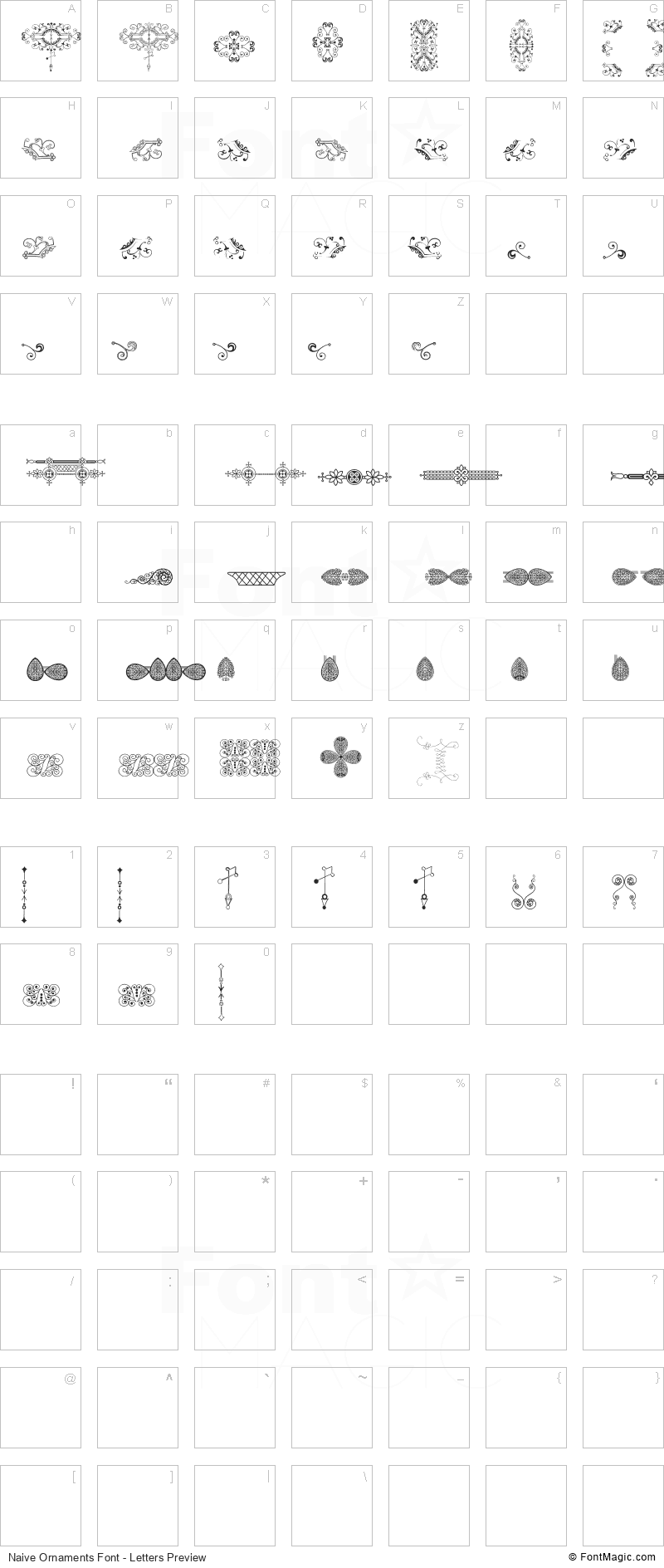 Naive Ornaments Font - All Latters Preview Chart