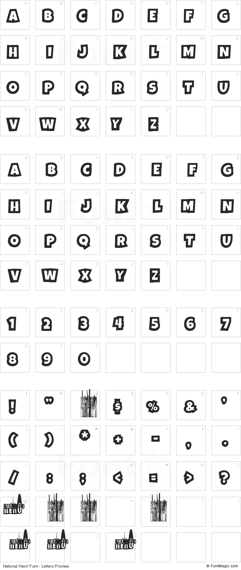 National Hero! Font - All Latters Preview Chart