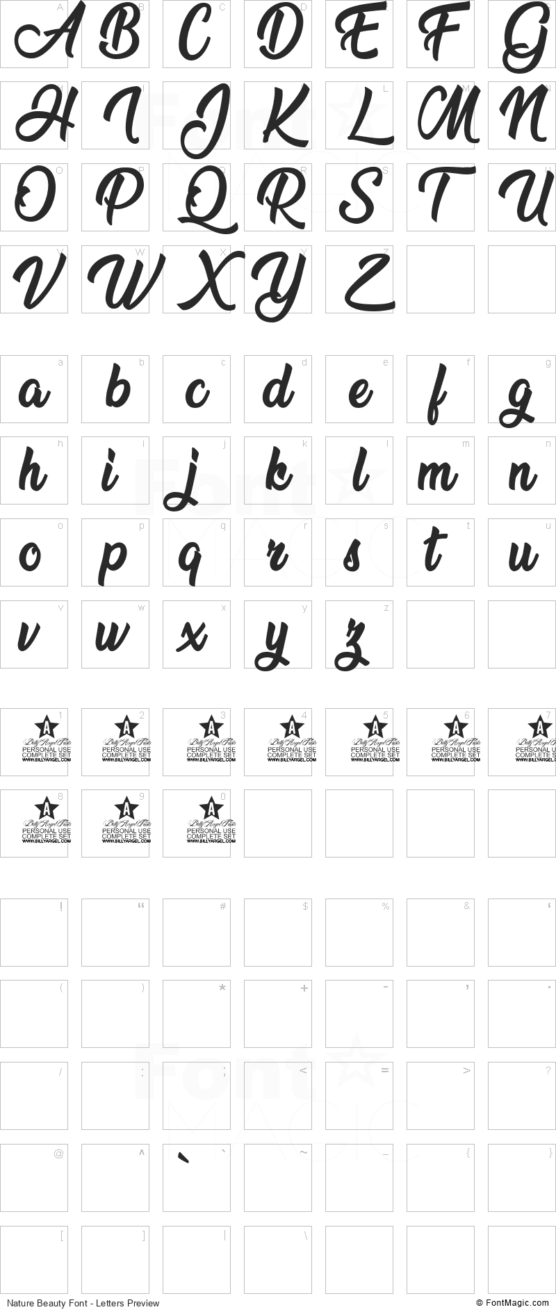 Nature Beauty Font - All Latters Preview Chart