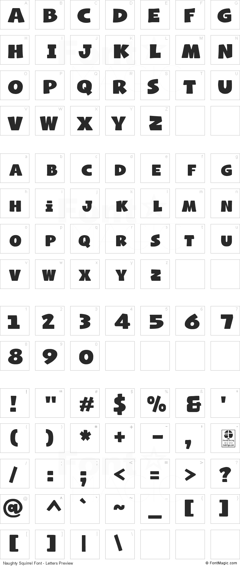 Naughty Squirrel Font - All Latters Preview Chart