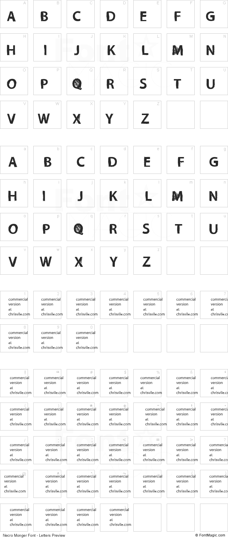 Necro Monger Font - All Latters Preview Chart