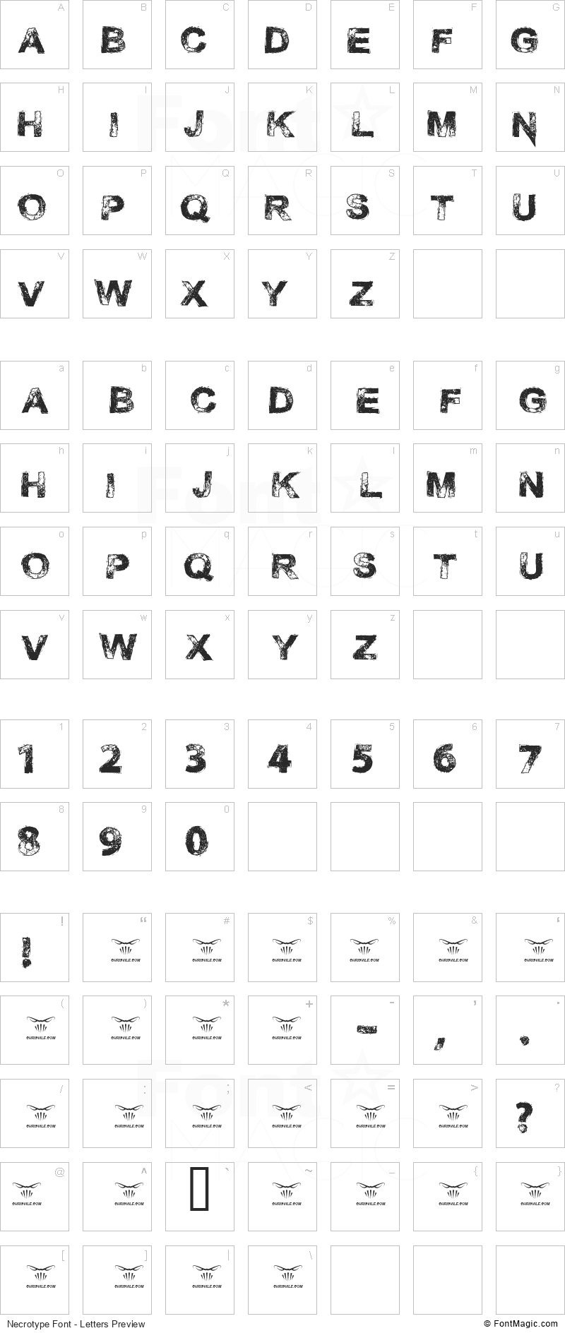 Necrotype Font - All Latters Preview Chart