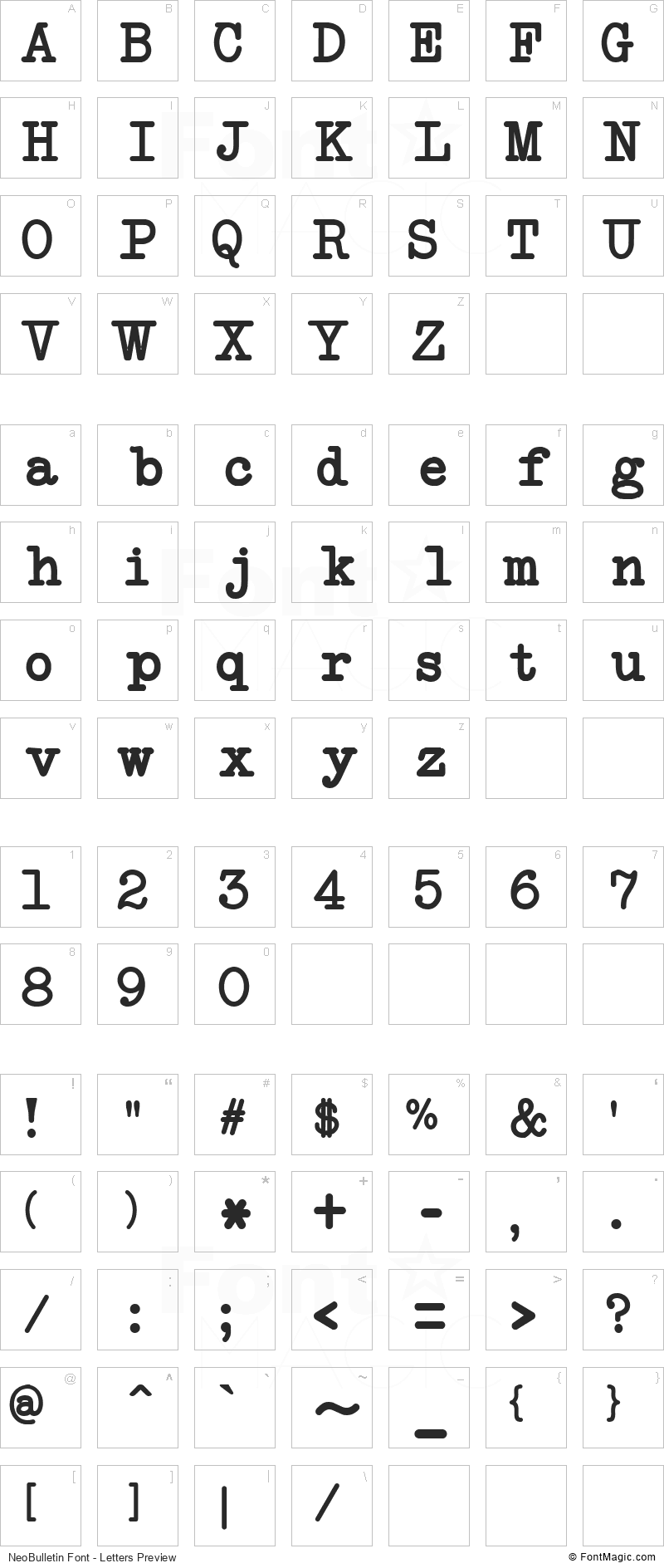 NeoBulletin Font - All Latters Preview Chart
