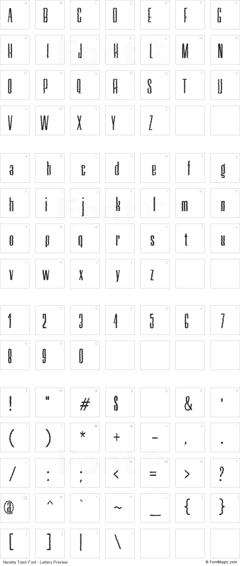 Neretta Trash Font - All Latters Preview Chart